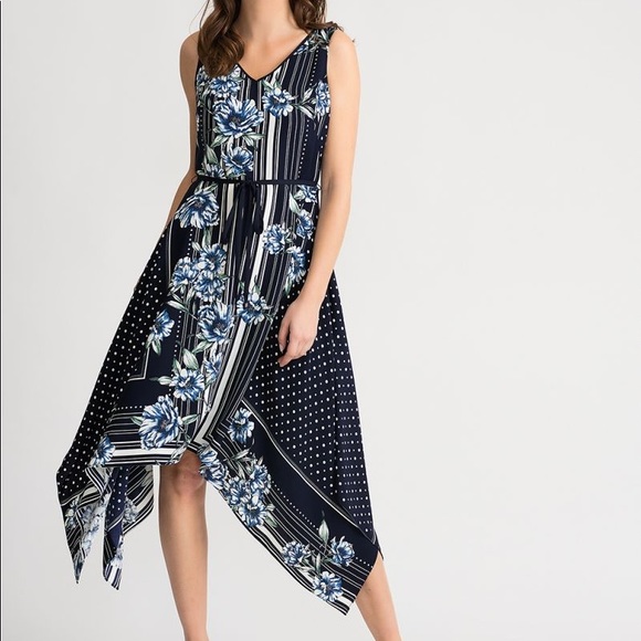 Joseph Ribkoff Dresses & Skirts - NWT 🌸JR Midnight Blue/Multi Floral Striped Kerchief Hem Midi Dress